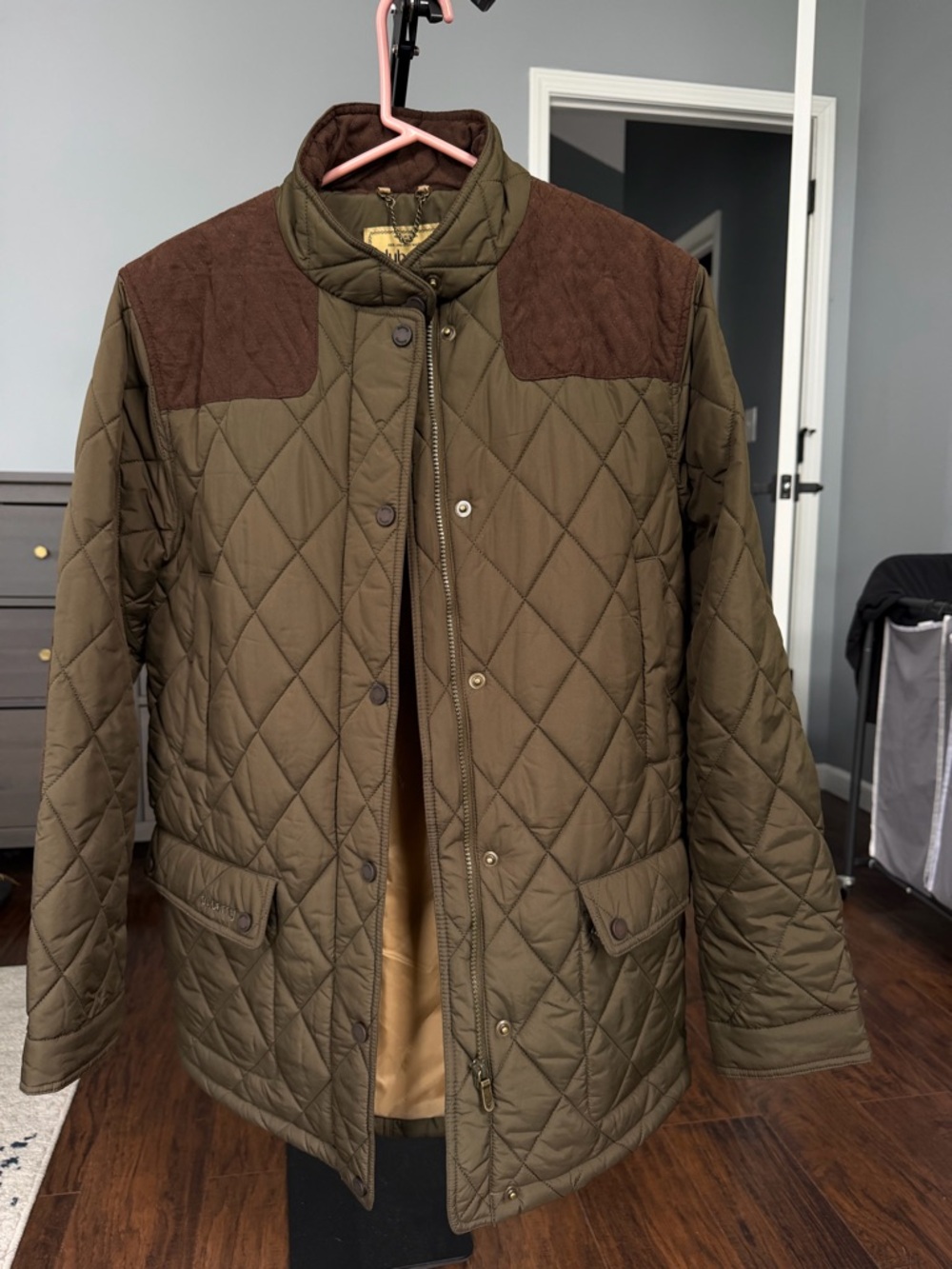 Vintage Quilted Field Jacket with Brown Shoulder Patches